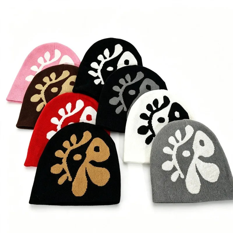 1pc Women Floral Knit Beanie Hat Flower Jacquard Skullcap Soft Stretchy Warm Cozy Headwear for Fall Winter Casual Street Outfits
