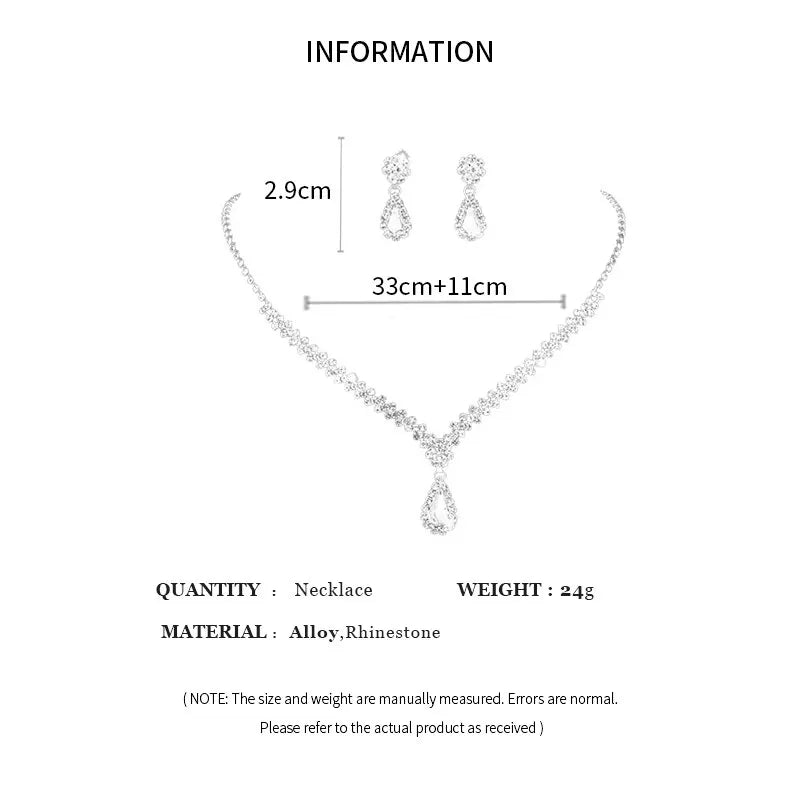 Sparkling Rhinestone Necklace Drop Earrings For Women Geometric Water Droplet Pendant Necklaces Wedding Bride Jewelry Sets
