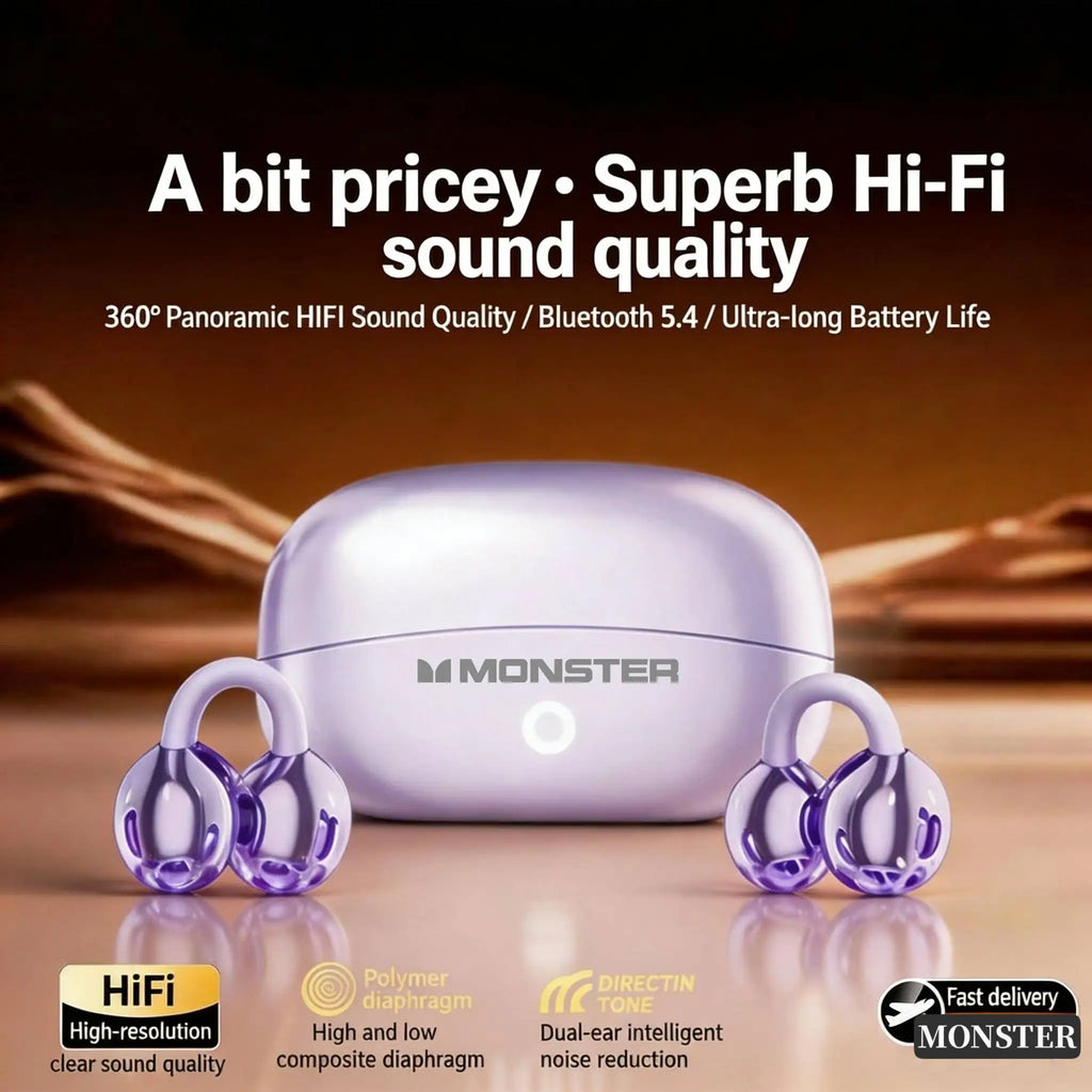Monster Wireless Bluetooth Earphones HIFI Surround Sound Sport Earburd Long Endurance Noise Reduction Gaming Headset