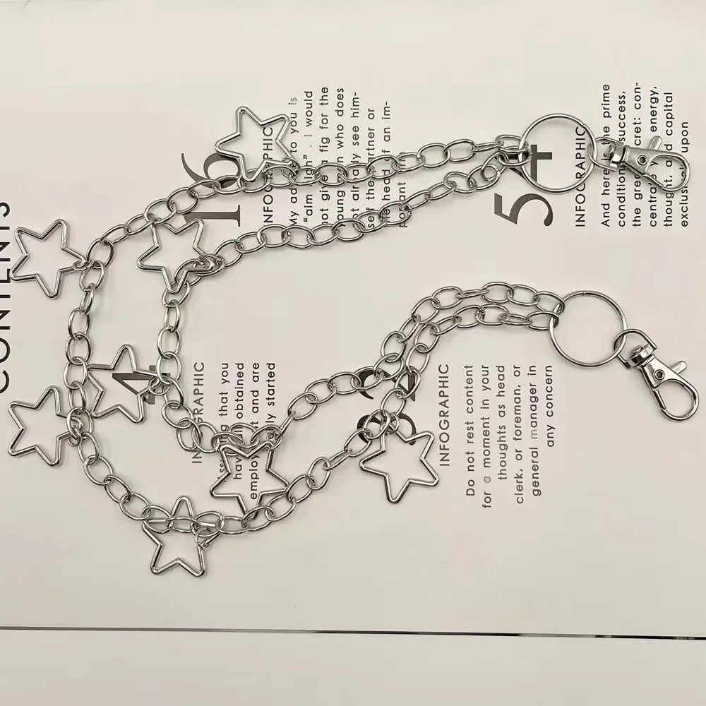 1pc Star Double Layer Waist Chain Mens Decorative Pant Chain Jeans Trouser Chains Hip Hop Rock Chain Punk Retro Belt Chain