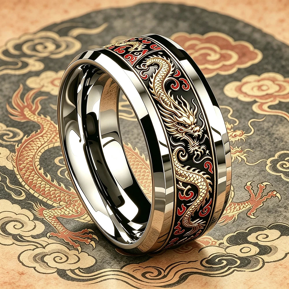 Cool Domineering Auspicious Cloud Dragon Ring Retro Punk Stainless Steel Dragon Rings for Men Rock Biker Jewelry Anillos Hombre
