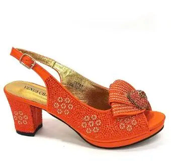 2026 Elegant Orange Peep-Toe Women Heel Pumps Italian Rhinestone Shoes & Bags Matching Set For Wedding Party Evening Occasions