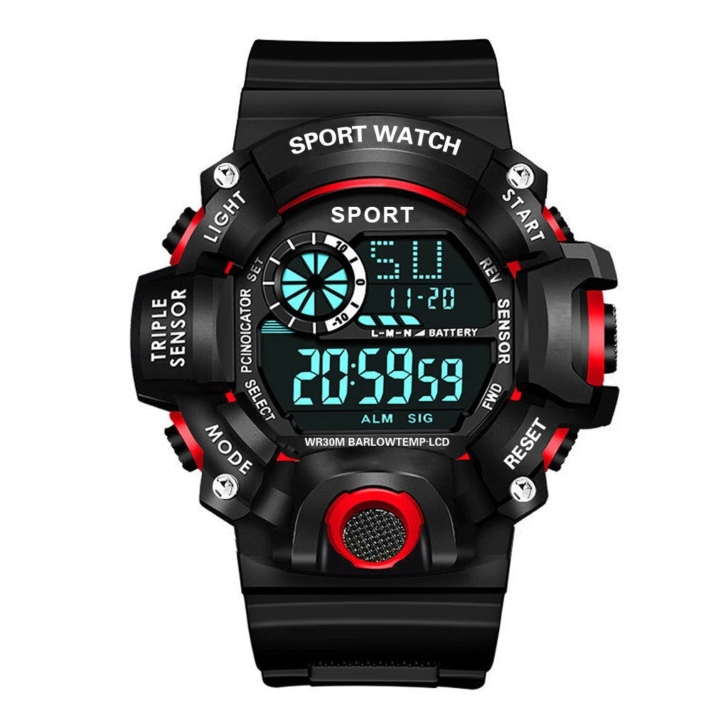 Fashion Men's Watch Sports Electronic Wristwatch Large Dial Multifunctional Waterproof Luminous Alarm Kids Male's Military Watch