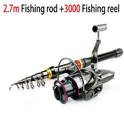 Carbon Fiber Fishing Rod And Reel Combo 1.8-3.6m Telescopic Super Hard Spinning Reel Kit with Max Resistance 3-8kg for Pesca