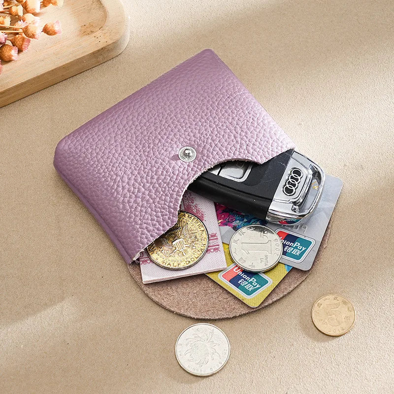 Custom Initials Fashion Women Genuine Leather Short Double Wallet Cute Small Coin Purse Mini Credit Card Holder Key Storage Bag