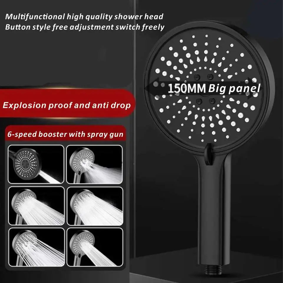 New 15CM Big Panel Massage Spa Pressurized Shower Head 7 Modes High Pressure Rainfall Shower One-Key Stop Handheld Showerhead