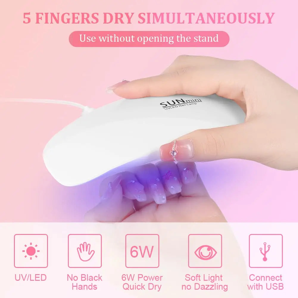 Mini Mouse 6W UV LED Nail Polish Drying Lamp 6 LED Portable Lights Home Nail Manicure Lamp USB Phototherapy Machine for Gel Nail