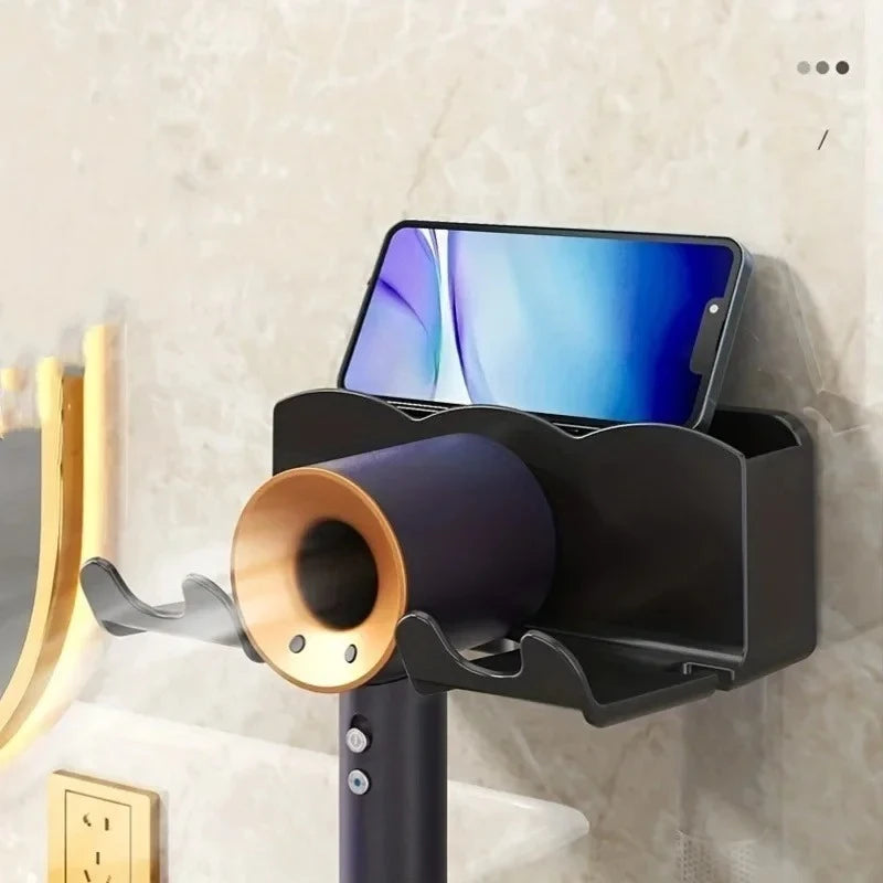 Hair Dryer Storage Rack Wall Mounted 2 in 1 Partition Hands Free Easy Install No Drill Shower Accessory Compact Storage Lazy Hol