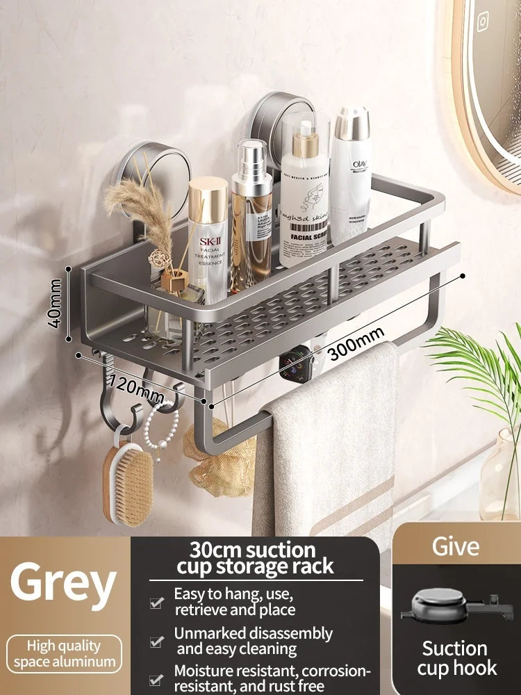 Bathroom No Drill Suction Cup Suction Rack Bathroom Shelf Toilet Space Aluminum Hanging Rack Bathroom Organizer Hang On The Wall