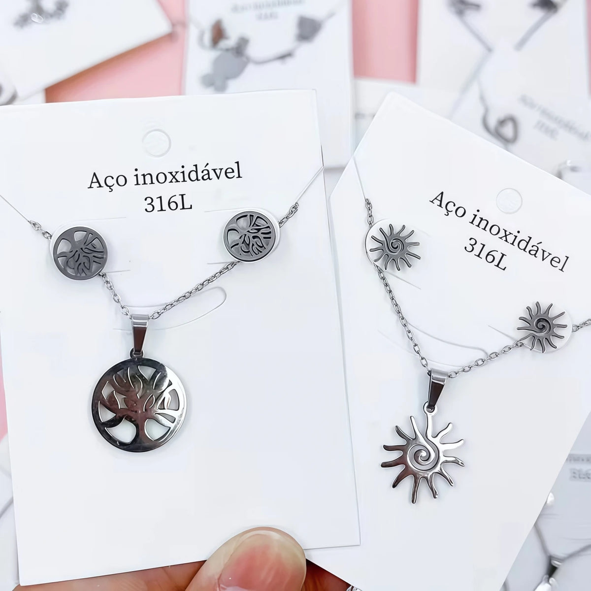10Sets Fashion Flowers Heart Geometry Stainless Steel Earrings Necklace Set For Women Mix Style Trendy Jewelry Party Gifts