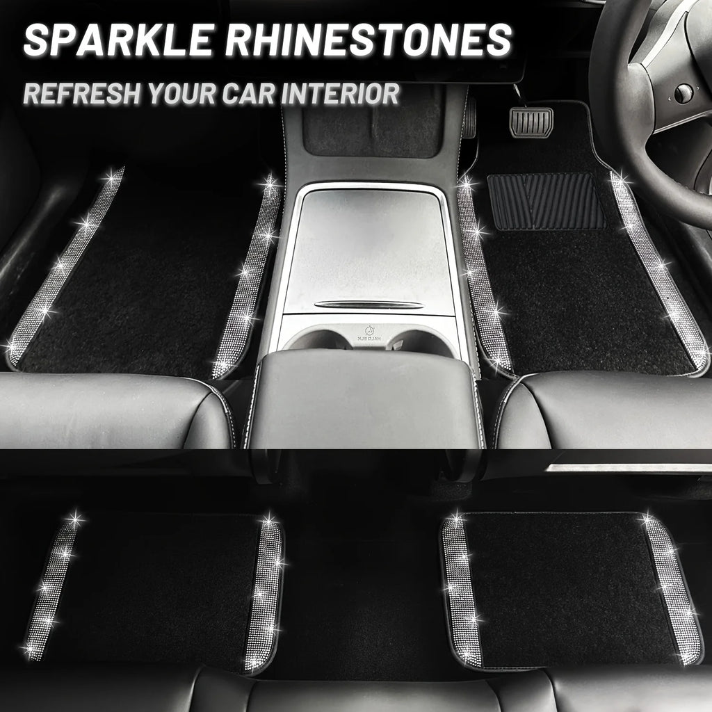 12pcs Bling Car Accessories Set, Bling Car Floor Mats Universal Fit Most Cars, Bling Steering Wheel Cover Universal Fit 15 Inches, Seat Belt Covers, Gear Shift Cover, Car Coasters, Start Button Ring, Bling Car Accessories for