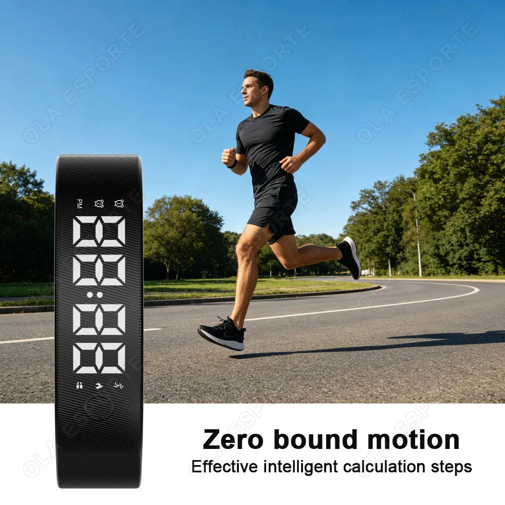 LED Digital Alarm Clock Watch Adjustable Snooze-proof Alarm Bracelet with Running Pedometer IP65 Waterproof Vibrating Alarm F107
