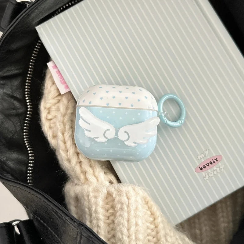 Blue Dots Wings Pattern Earphone IMD Cover Case with Hook for Airpods Series, 1, 2, 3, 4,Pro, Pro2, Shockproof