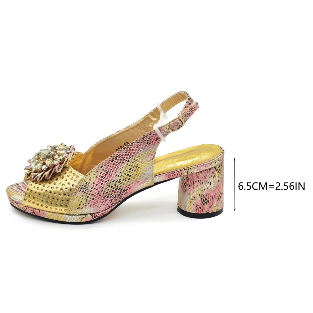 Italian Shoes and Bags Matching Set Decorated with Rhinestone Nigerian Heel Party for Women African Wedding Shoes with Bag