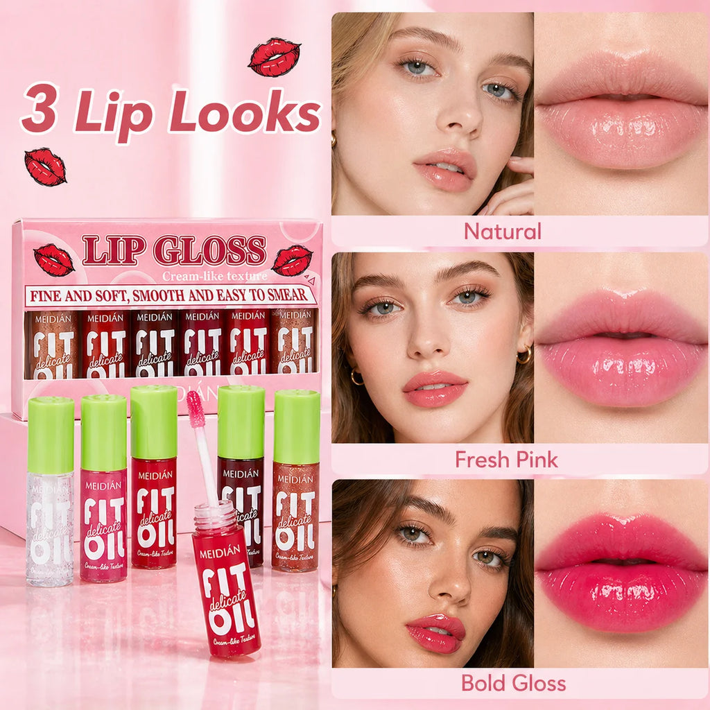 6Pcs Lip Oil Gloss Set, Hydrating High-Shine Non-Sticky Lip Gloss, Moisturizing Clear Pink Red Tint, Travel Makeup Gift