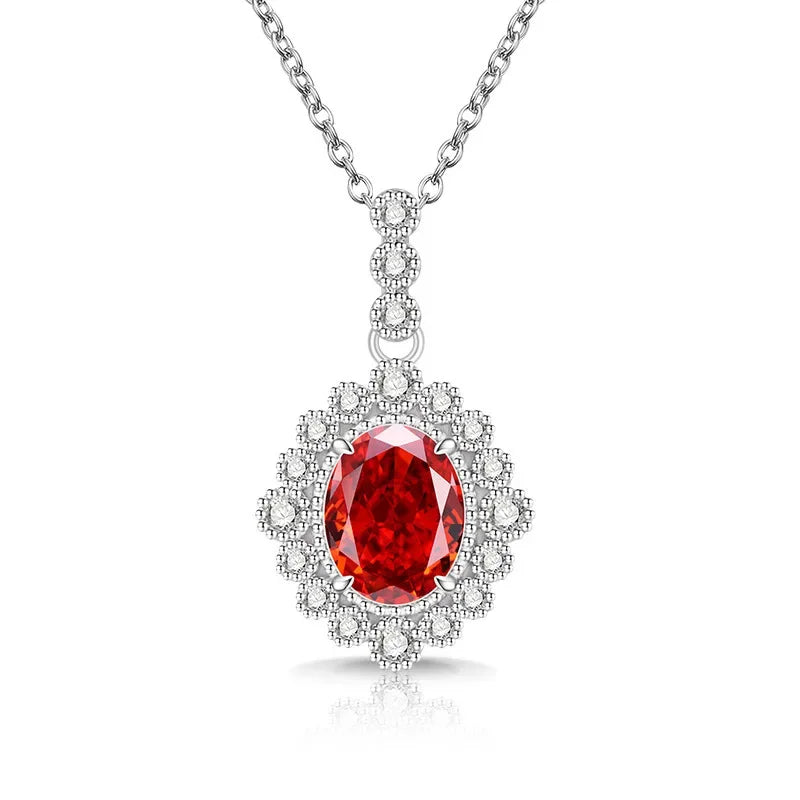 925 Sterling Silver Fashion Temperament Zircon Ice Flower Cut Pigeon Egg Necklace Birthday Party Anniversary Gift