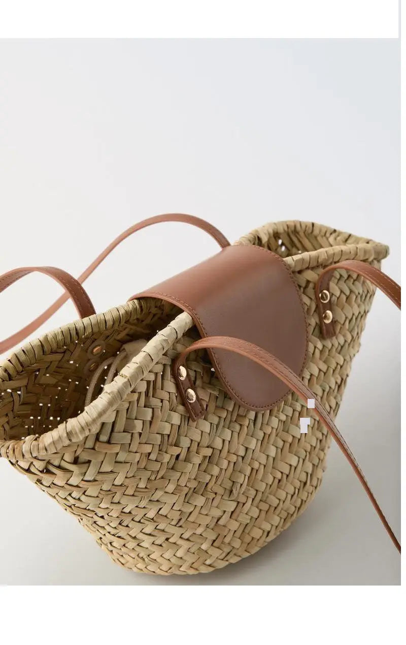 Free Printing New Natural Straw Bags Handmade Weaving Bags Shoulder Tote Original Slanting Water Straw Bags Beach Bags Women