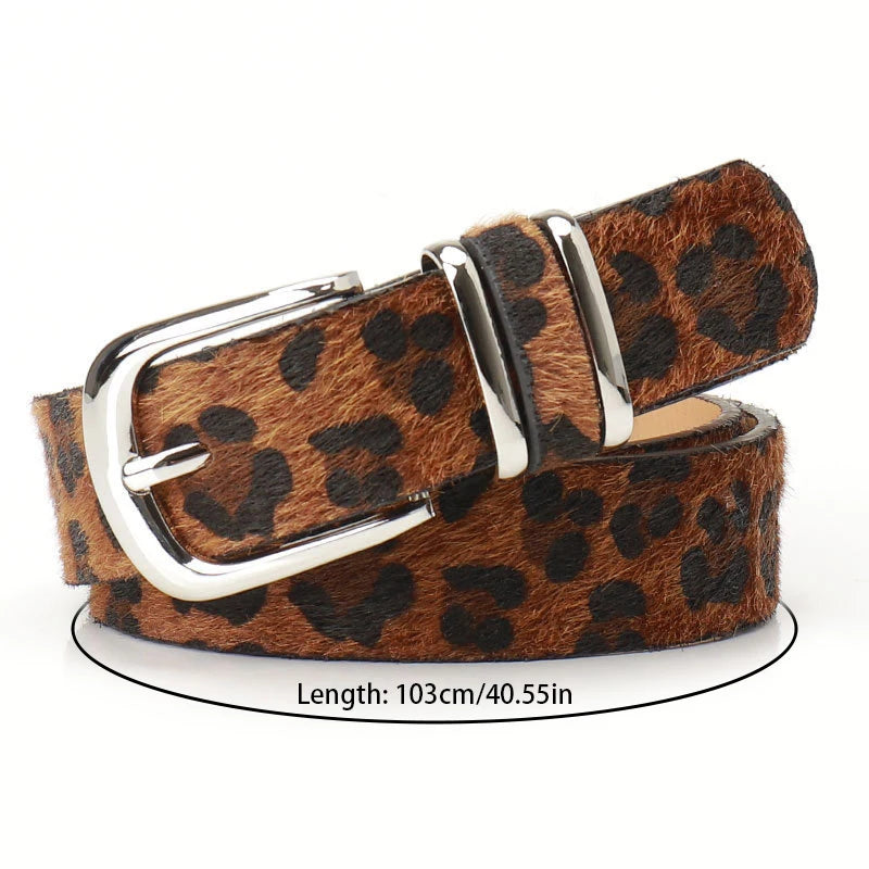 Y2K Retro Leopard Print Belt Fashionable Women's Punk Alloy Buckle Alloy Buckle PU Leather Decorated Belt