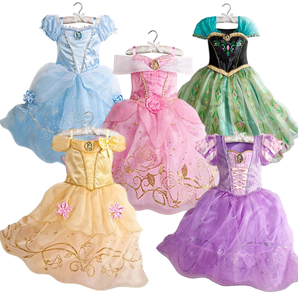 Princess Dress Collection Cinderella Snow White Aurora Rapunzel for Girls Halloween Birthday Cosplay Costume Kids 2-8Y Vestido