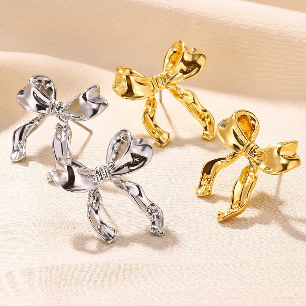Vintage Bowknot Stainless Steel Earrings For Women Elegant Jewelry Gold Plated Stainless Steel Stud Earring Christmas Jewelry