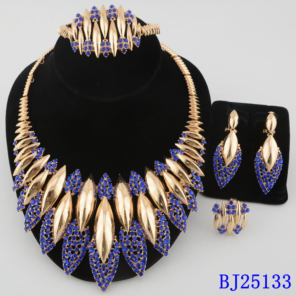 african women fashion coral beads jewlery set Luxury Dubai style Plated 4pcs Necklace Earrings Ring Bracelet party gift