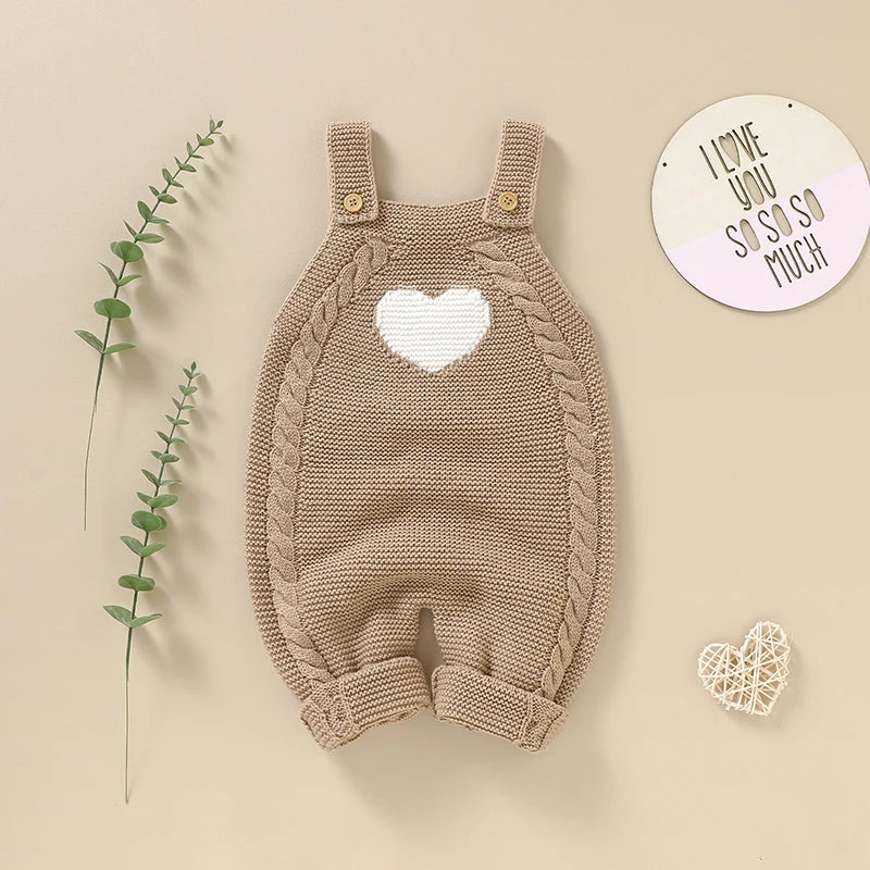 Baby Rompers Knitted Newborn Boys Girls Jumpsuit Sleeveless Autumn Infant Kid Sling Clothes 0-18M Fashion Solid Loving Overalls