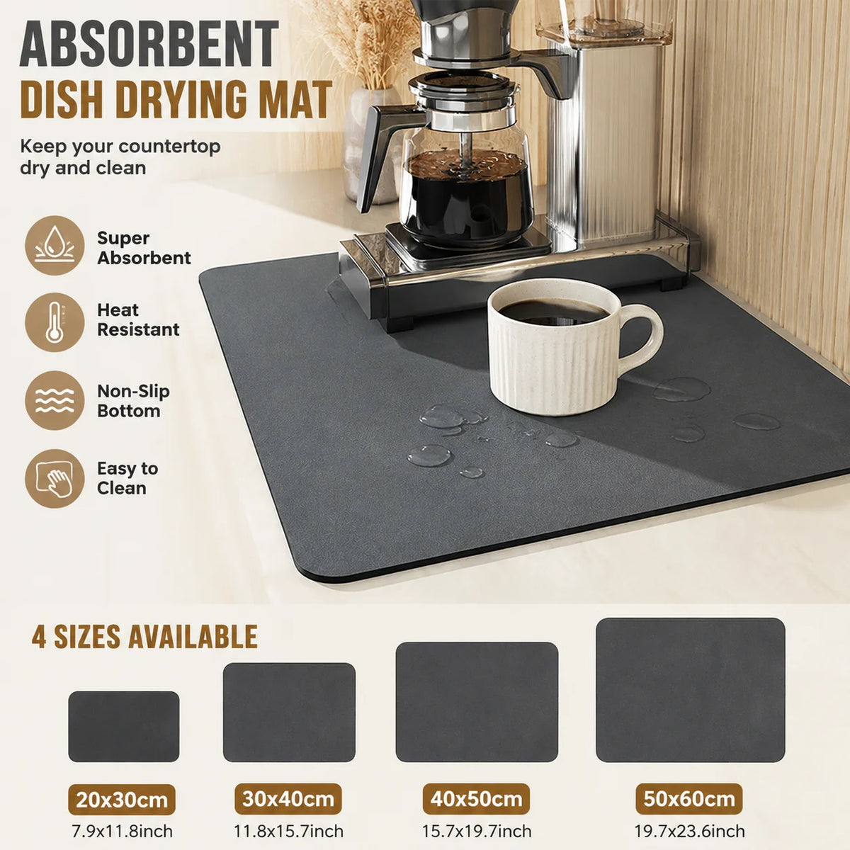 Super Absorbent Large Kitchen Absorbent Mat Antiskid Draining Coffee Dish Drying Mat Quick Dry Bathroom Drain Pad Tableware Mat