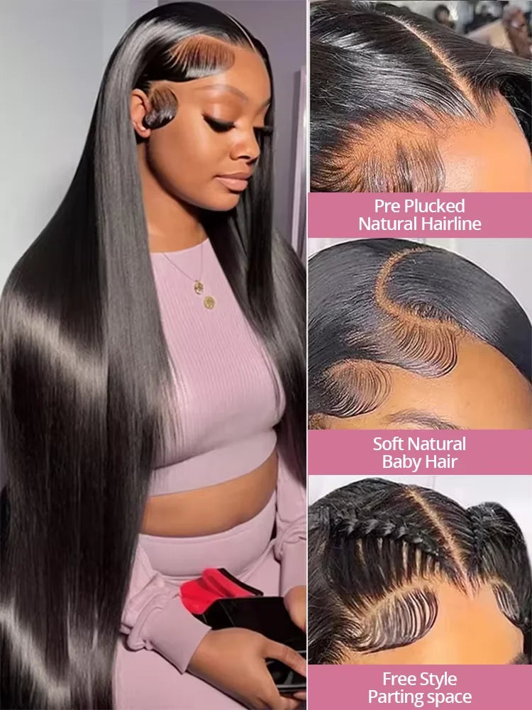 Brazilian Raw 250% Density 30 32 inch 13x6 HD Lace Front Human Hair Wigs Straight 13x4 Frontal Wigs Women Glueless Closure Wig