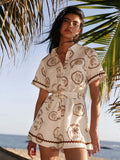 Women's Summer Jumpsuit 2025 Summer New Elegant Print Three Quarter Sleeve Lace Up Jumpsuits Fashionable Casual Loose Jumpsuits