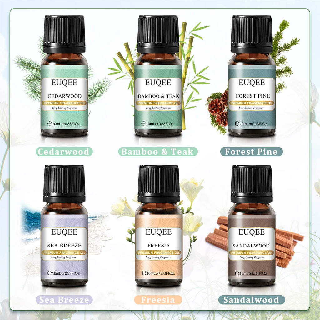 EUQEE 6PCS Fragrance Oils Gift Set For Candle Making - 10ml Sea Breeze,Forest Pine,Bamboo & Teak,Cedarwood,Sandalwood,Freesia