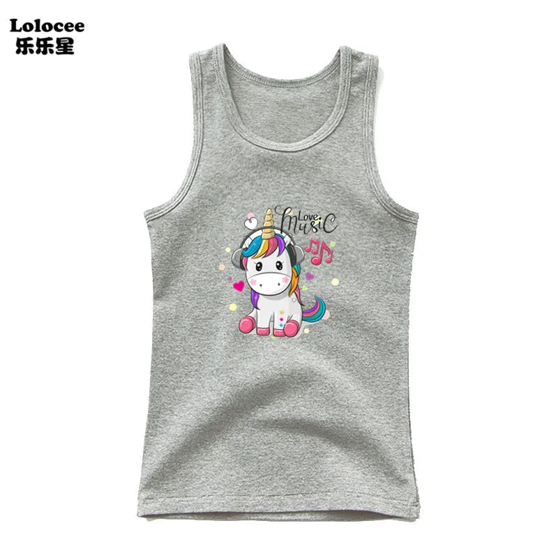 Kids Girl Cute Unicorn Singlet Summer Baby Girls Cotton Tops Toddler Clothes Children Sleeveless Cartoon T-shirts
