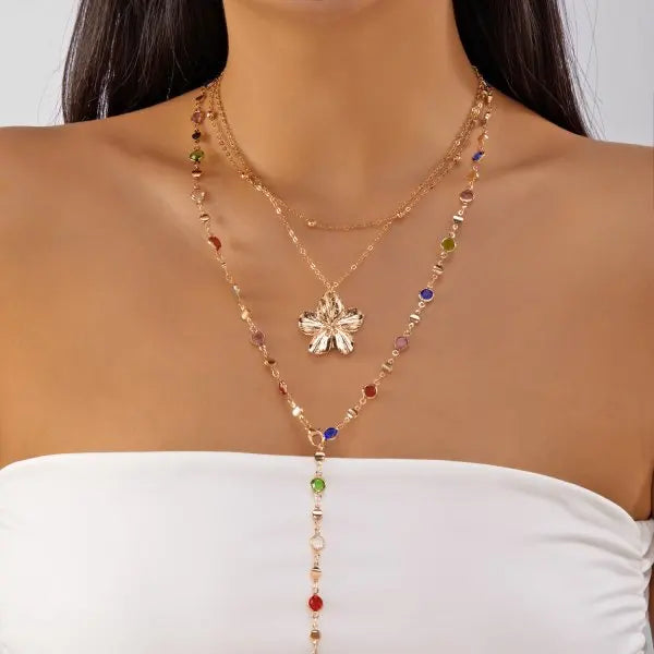 Trendy Gold Silver Color Glass Long Y-Shaped Necklace Metal Collarbone Chain Summer Holiday Party Bohemian Body Jewelry Gifts