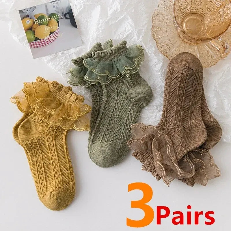 3 Pairs/Lot Summer Girls Socks Baby Kids Ruffle Sock Cute Children Frilly White Black Lace Cotton Socks For 1-10Years