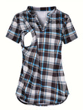 Women's Maternity Breastfeeding T-shirt V-Neck Solid Color Short Sleeve Nursing Tops Clothes for Pregnant Women