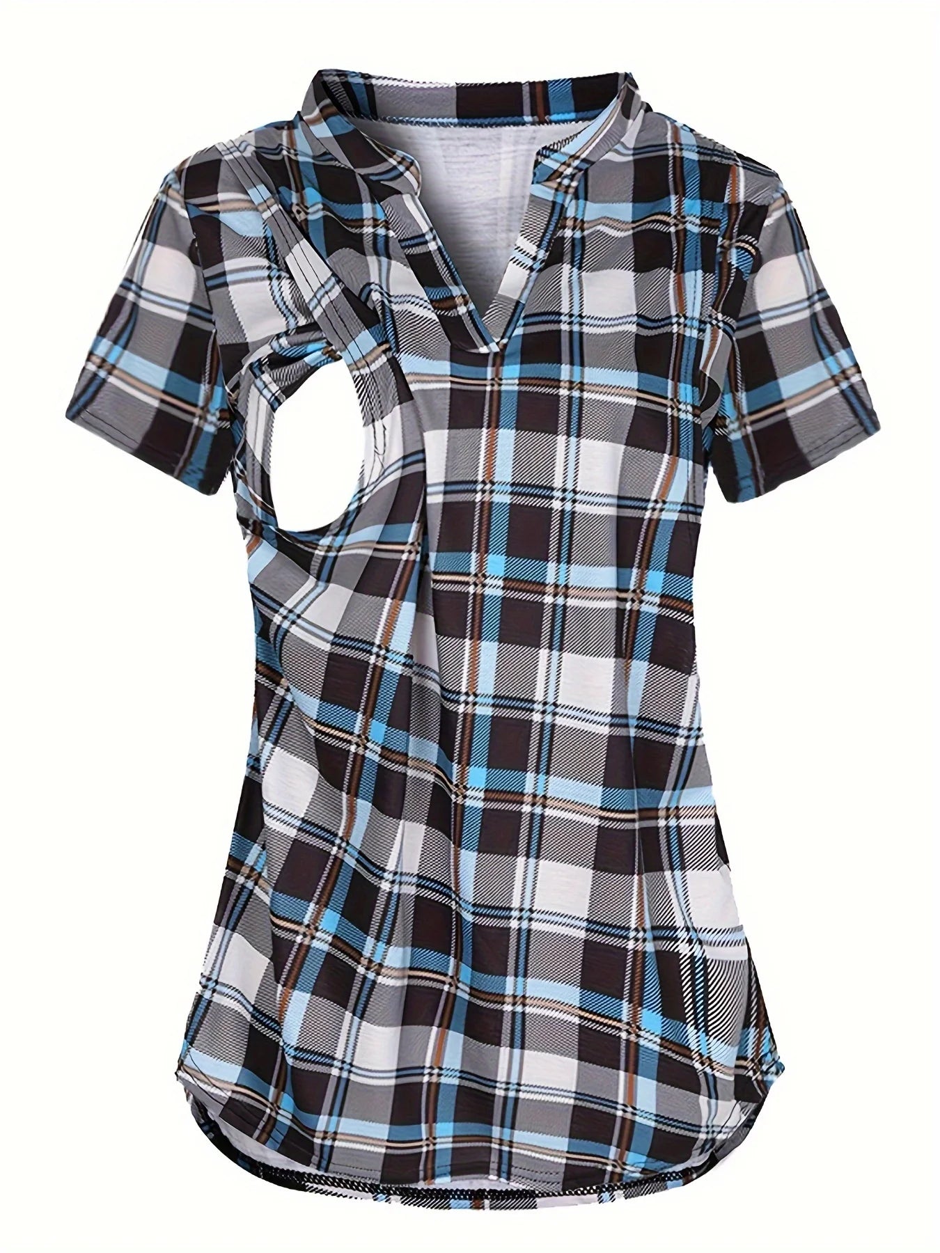 Women's Maternity Breastfeeding T-shirt V-Neck Solid Color Short Sleeve Nursing Tops Clothes for Pregnant Women