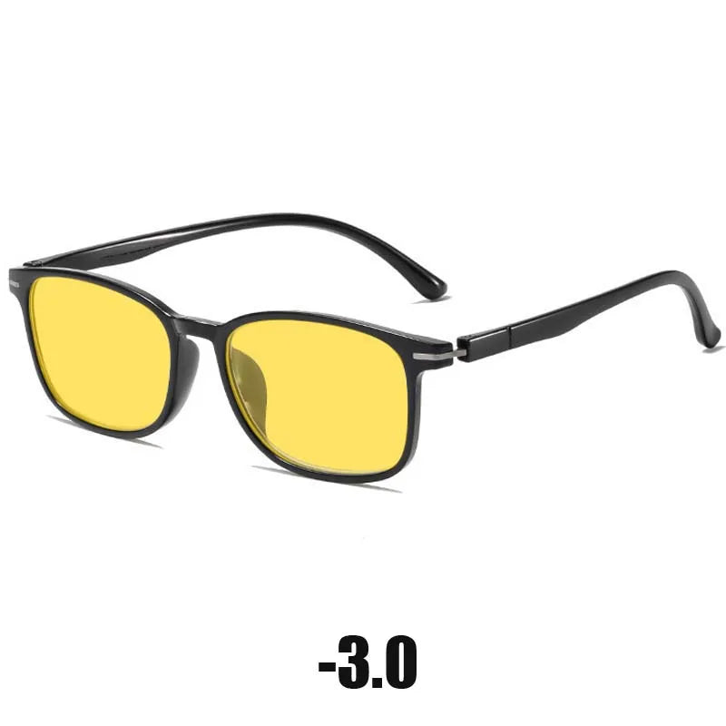 Anti-Glare Night Vision Driving Myopia Glasses for Women Men Ultralight Square Frame Eyeglasses Retro Minus Eyewear To-4.0