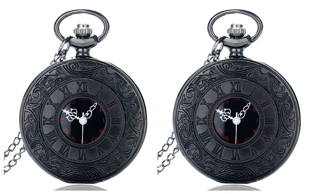Vintage Charm Black Unisex Fashion Roman Number Quartz Steampunk Pocket Watch Women Man Necklace Pendant with Chain Gifts P427