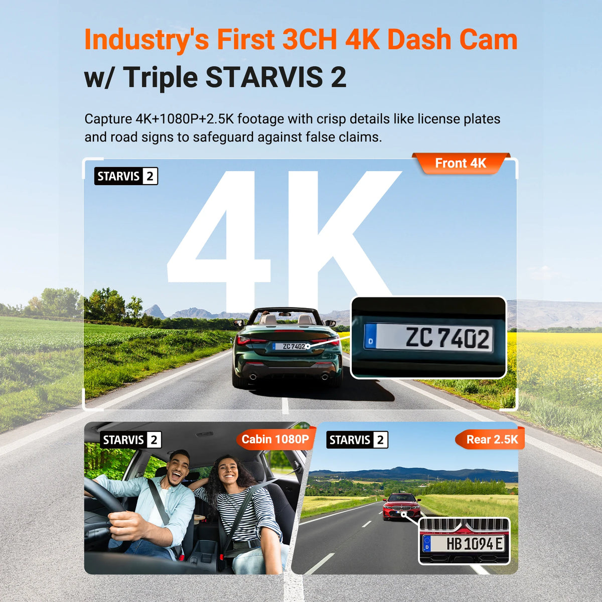 Vantrue N4 Pro S DashCam 4K+1080P+2.5K 3 Channel Waterproof Rear Camera Voice Control HDR IR Night Vision GPS Wi-Fi Parking Mode