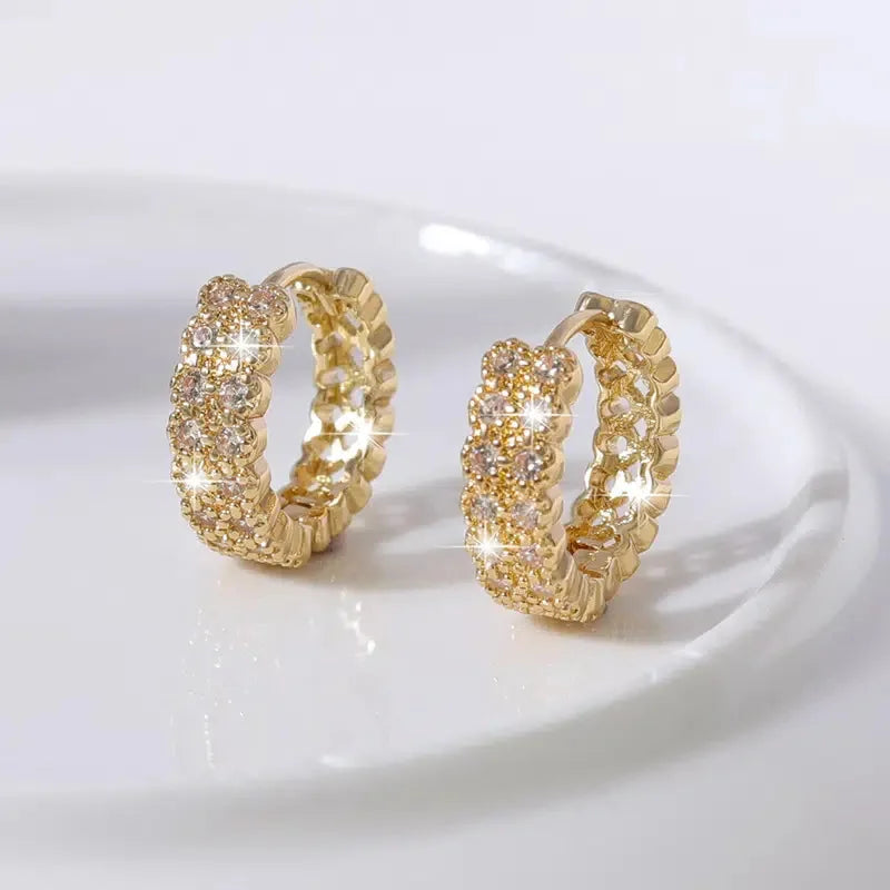 Fashionable And Elegant Shining Zircon Golden Hoop Earrings For Women's Classic Retro Banquet Decoration Exquisite Festival Gift