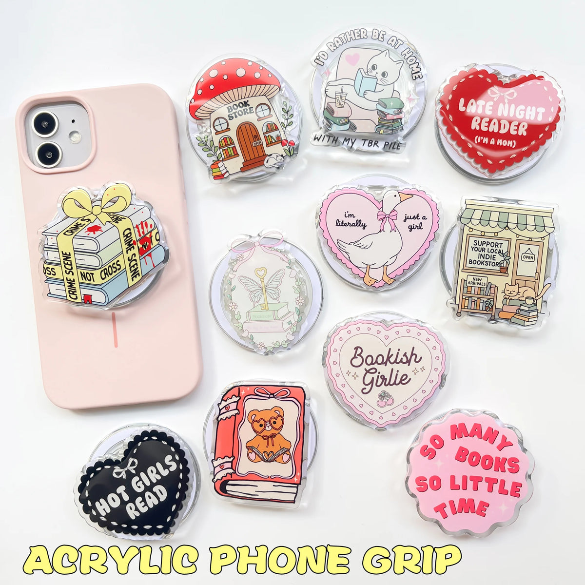 Magnetic Acrylic Phone Grip Socket Book Lover Gift E-book Poppings Griptok Kindle Accessories for Bookish Merch Gift Book Lover