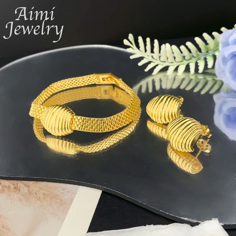 Necklace Earrings Bracelet Sets Simple Gold Plated Jewelry Set for Women Italian Jewellery Set Bridal Wedding African Party Gift