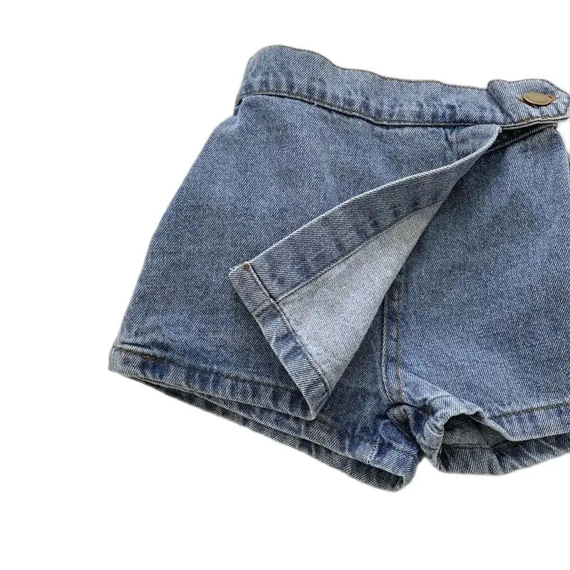Brief Style Denim Blue Toddler Girls Skirt Shorts Kids Summer Sport Dress Pants Children Elastic Waist Trousers for 2-7 Years