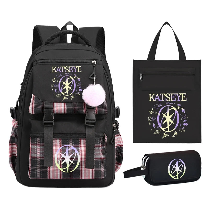 Kpop Group Katseye Backpack Set Teen Girls Back To School Gifts Korean Ulzzang Katseye Women Travel Bagpack Suit