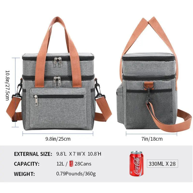 Multifunctional Double Layers Tote Cooler Lunch Bags for Women Men Large Capacity Travel Picnic Lunch Box with Shoulder Strap