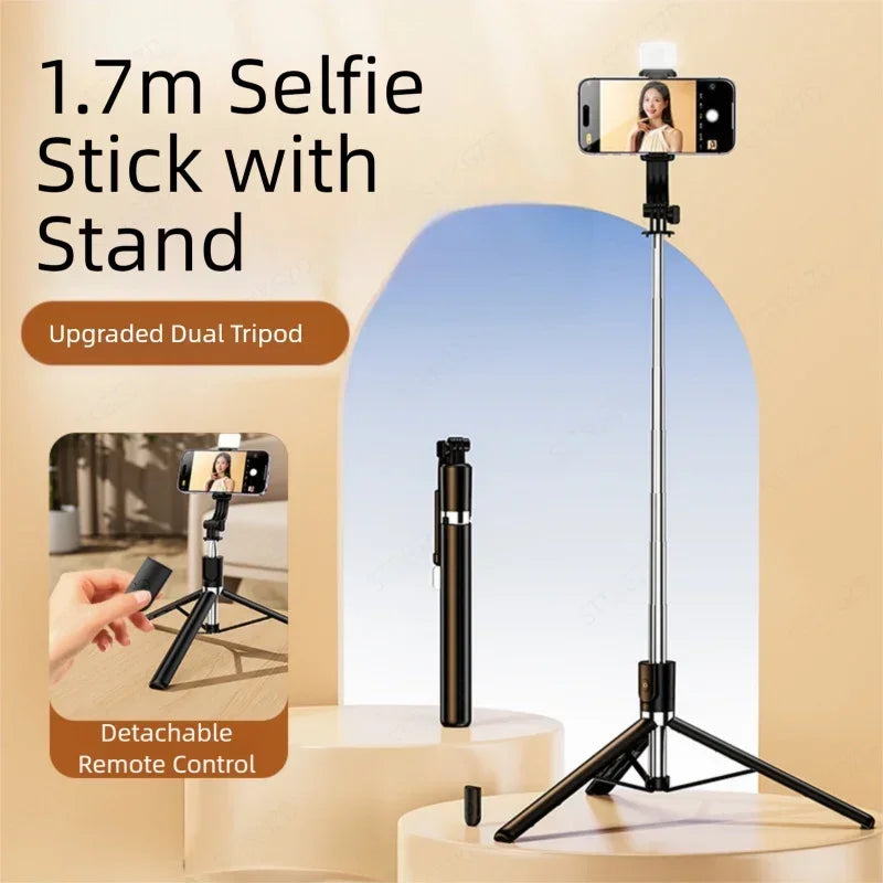 Ultra Long 1700mm Selfie Stick with Bluetooth Remote Portable Phone Holder And Fill Light Tripod Stand for Live Broadcasts