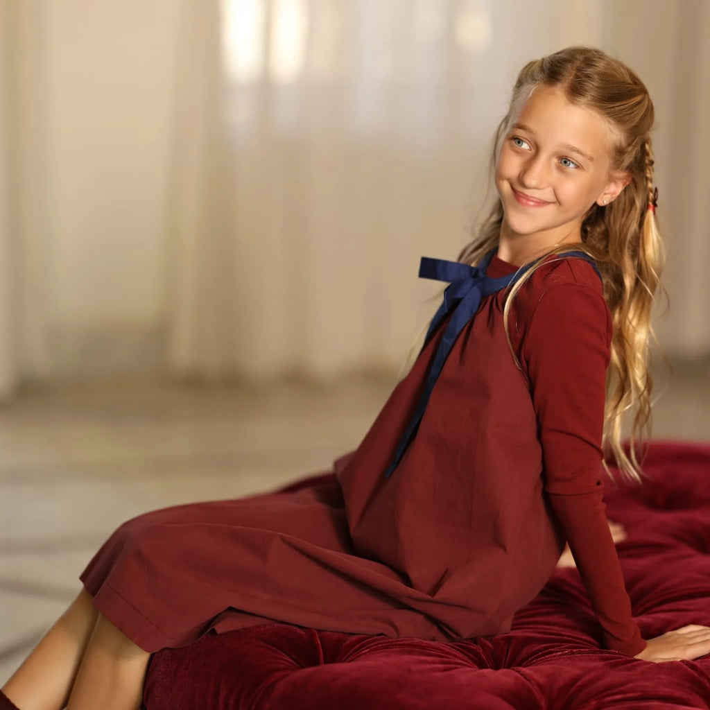 2026 Mali's AW Burgundy Color Collection Girls Dresses Boy Embroidery Shirt Solid Skirts Children Clothing Knitted Tops Outfits