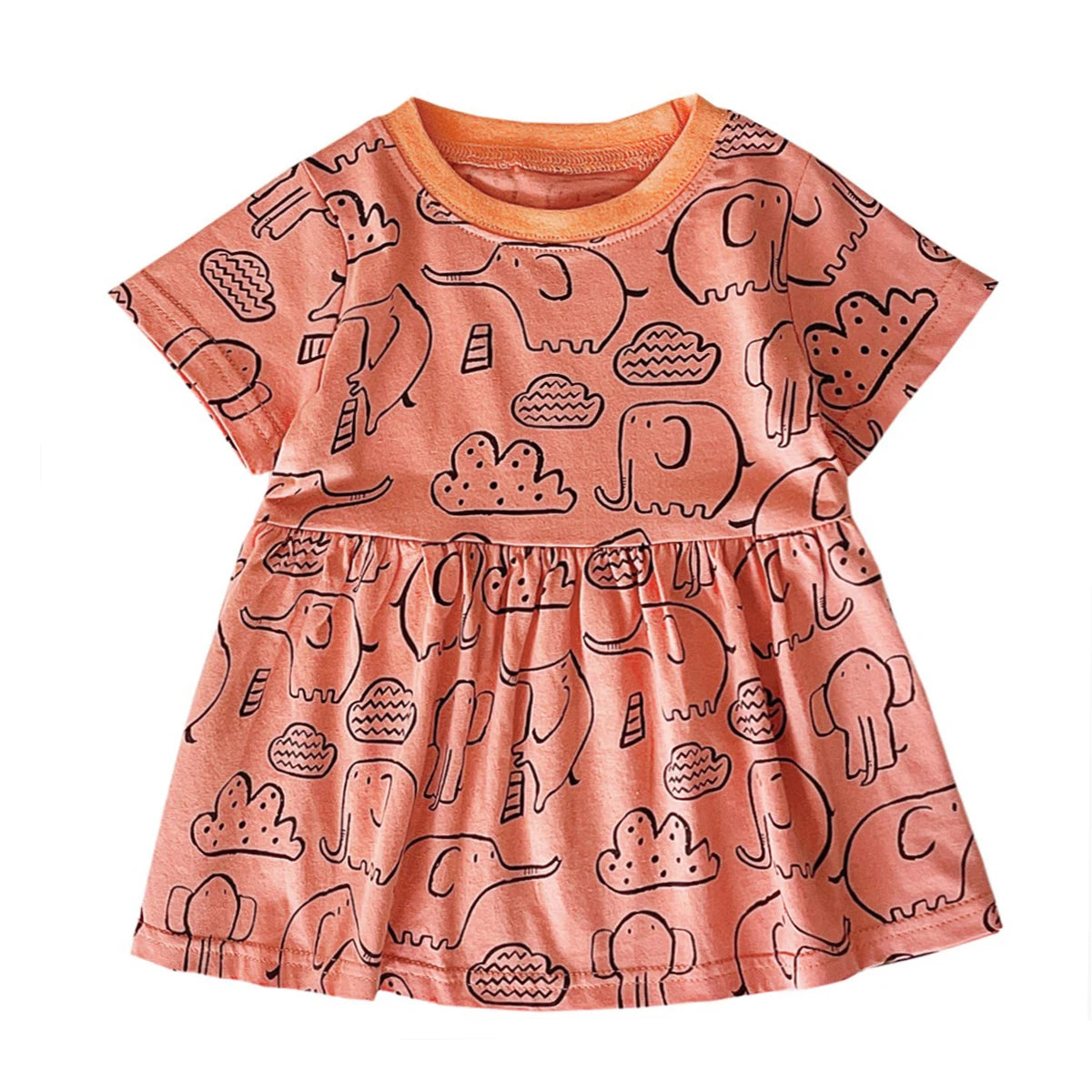 Sanlutoz Short Sleeve Summer Baby Dress Cute Pattern Casual Kids Girls Clothing Dress Cotton