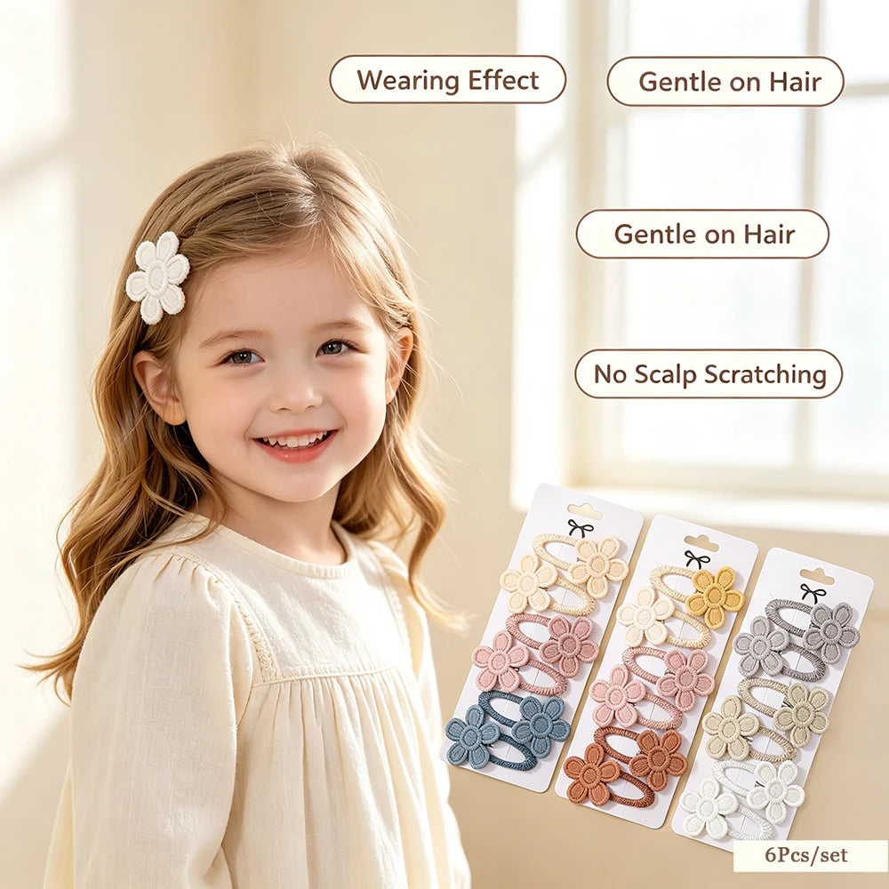 6Pcs/Set Cute Daisy Flower Hair Clips for Baby Girls Lovely Bang Side Clip Hairpins Princess Barrette Kid Hair Accessories