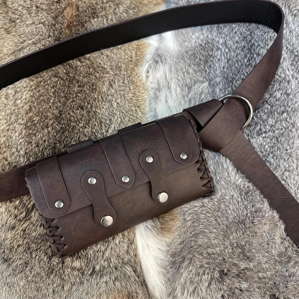 Viking Knight Retro Belt PU Synthetic Leather Copaly Printed Change Waist Pack Halloween Dress Up Belt Set Accessory