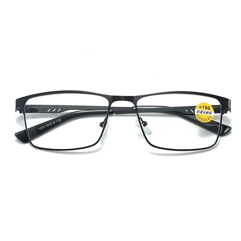 Men's Business Reading Glasses Alloy Big Frame Male Anti Blue Light Hyperopia Presbyopia Prescription Glasses +0.75-+4
